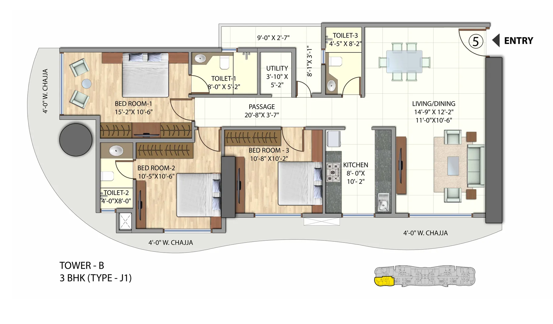 Omkar Meridia 3BHK Tower B Type J1