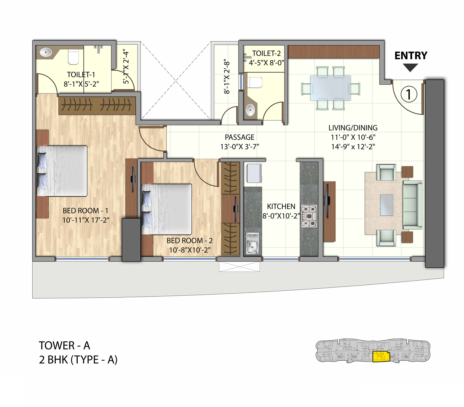 Omkar Meridia 2BHK Type A Tower A