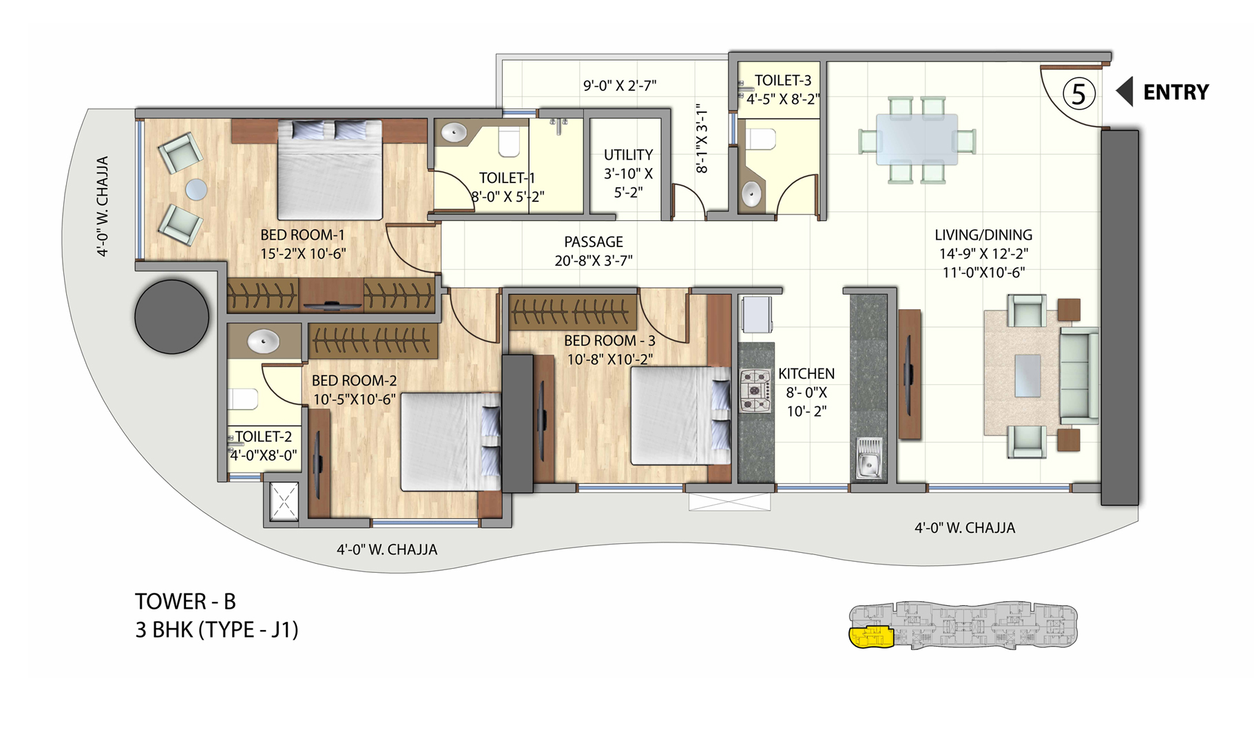 Omkar Meridia 3BHK Tower B Type J1