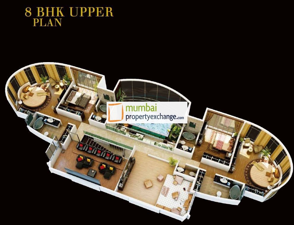 8 BHK Upper Floor Plan