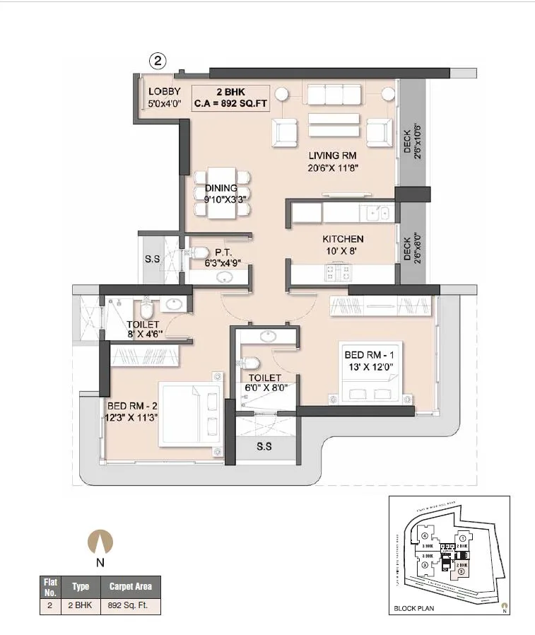 Sheth Beaupride Typical Unit (02) Plan 2BHK