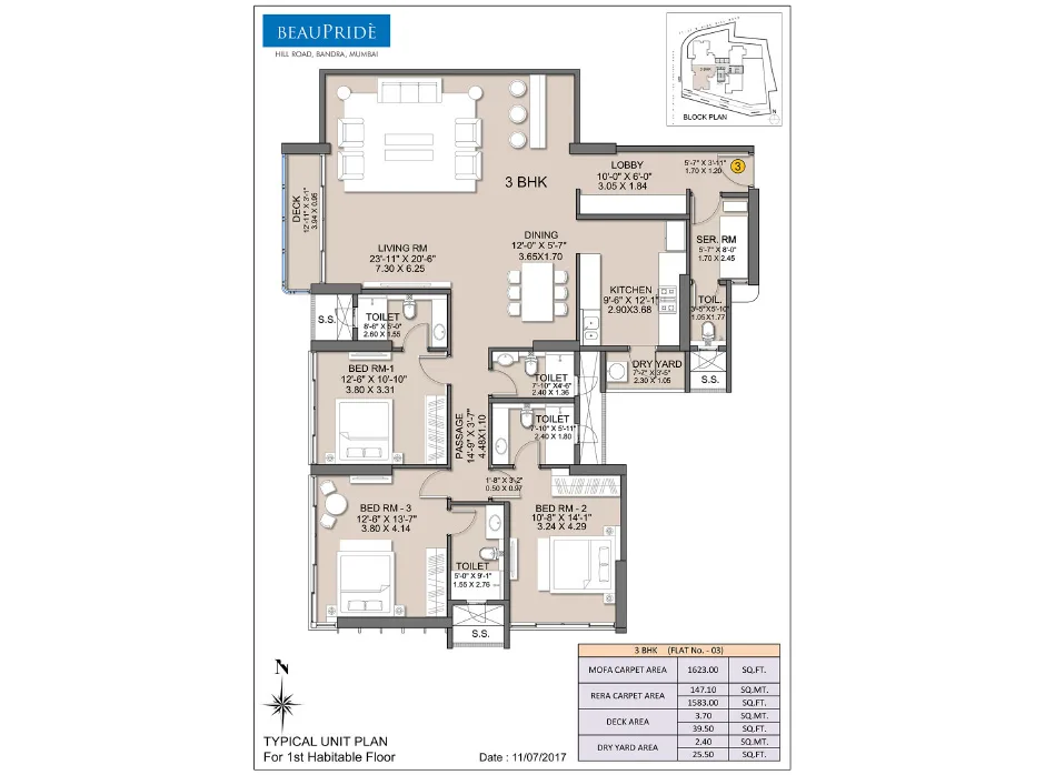 Sheth Beaupride Typical Unit (03) Plan 3BHK