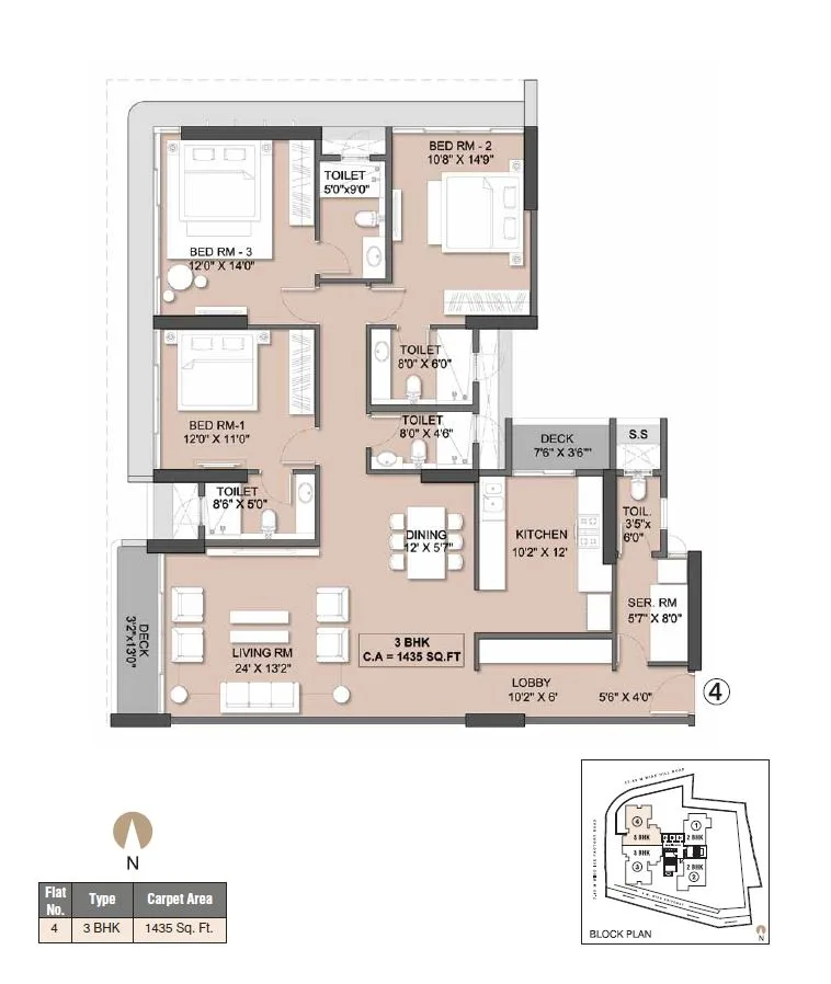 Sheth Beaupride Typical Unit (04) Plan 3BHK