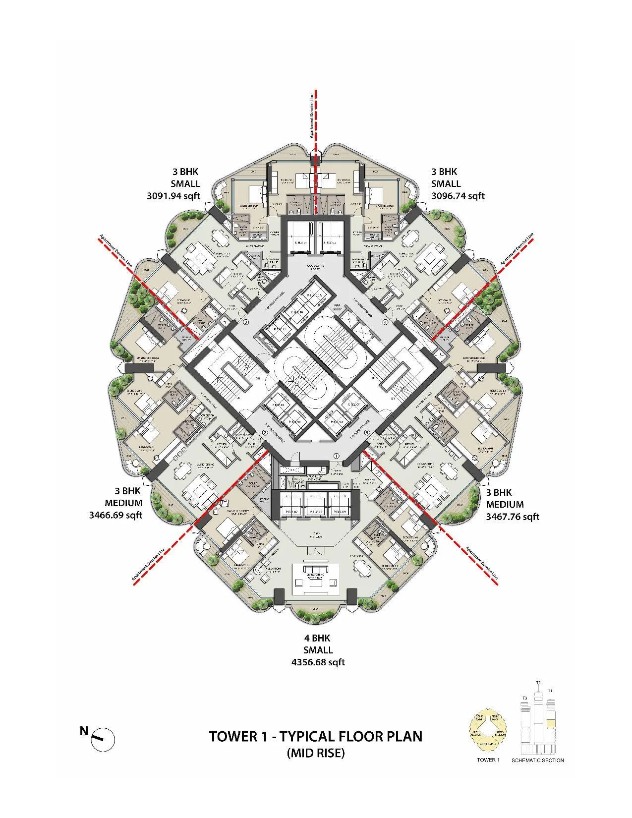 Omkar 1973 Typical Floor Plan Tower 1-Mid Plan