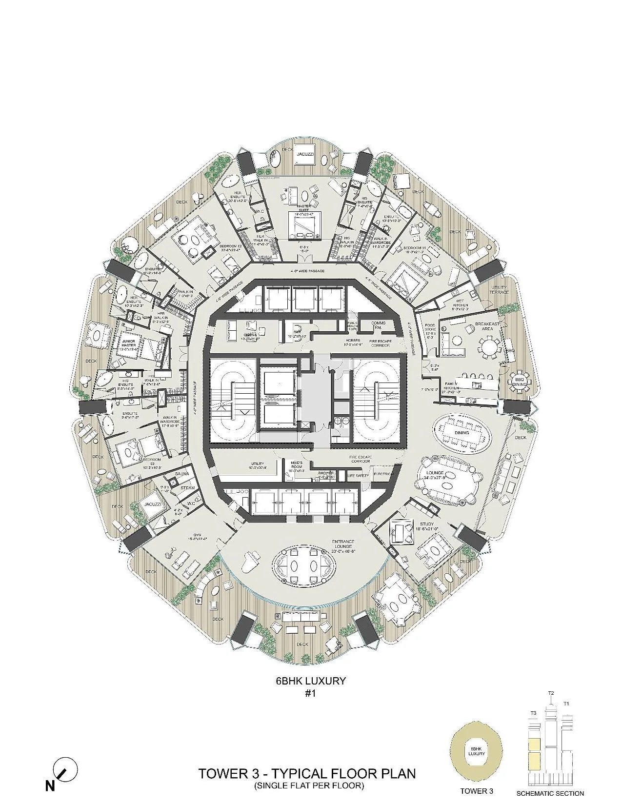 Omkar 1973 Typical Floor Plan Tower 3-Single Flat Per Floor