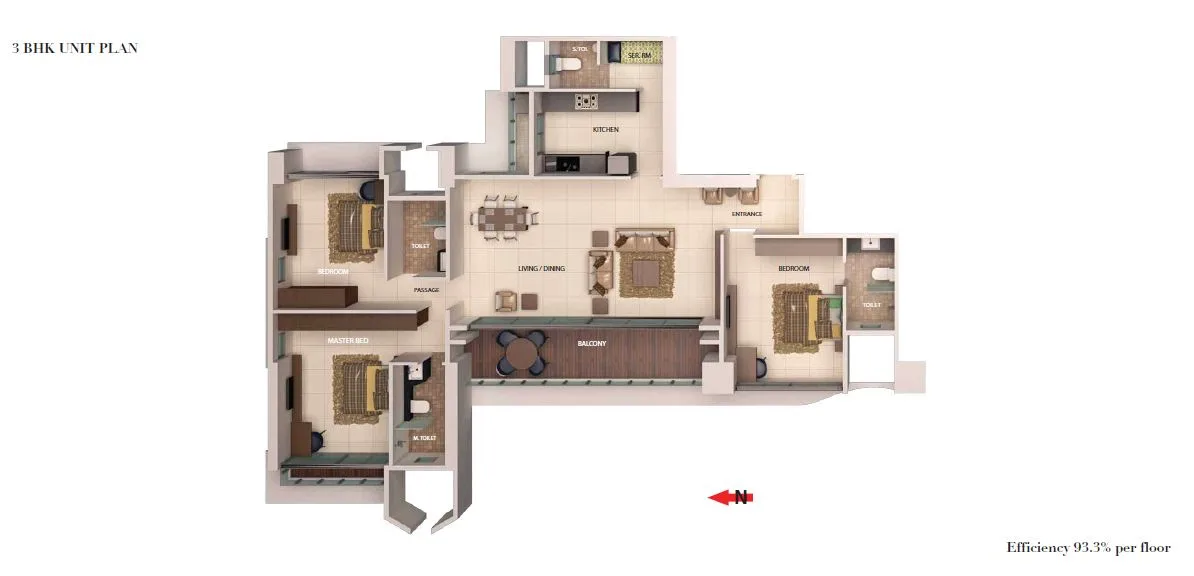 Ajmera I Land 3BHK Unit Plan