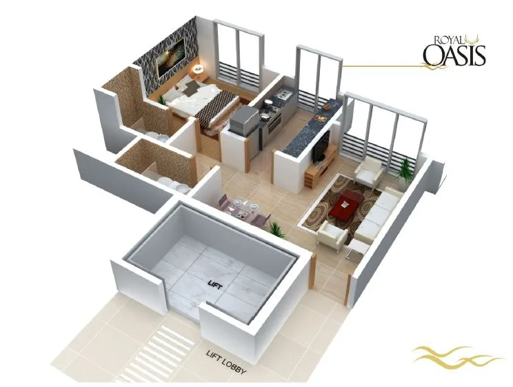 Royal Oasis 1BHK Isometric Plan