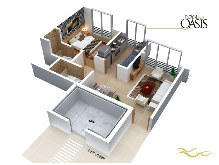 Royal Oasis 1BHK Isometric Plan