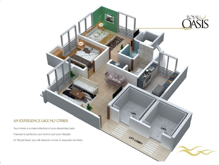 Royal Oasis 2BHK Isometric Plan