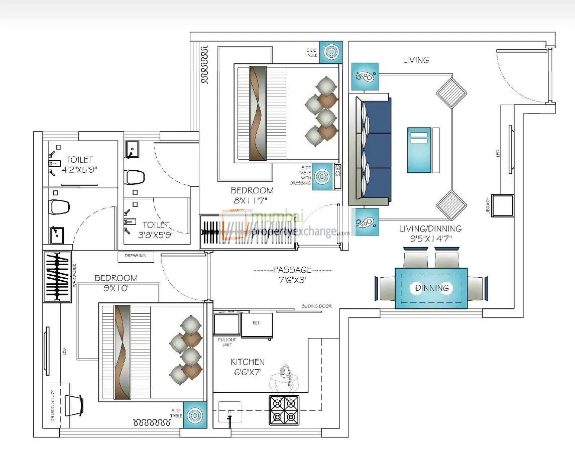 2 BHK Flats on Rent in Unity Tower, Prabhadevi