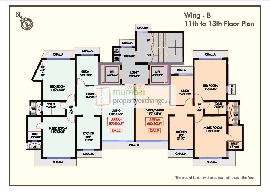 Floor Plan B Wing 11th To 13th Floor