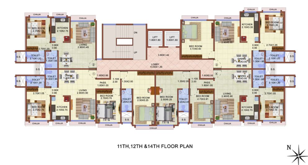 11th, 12th & 14th Floor Plan