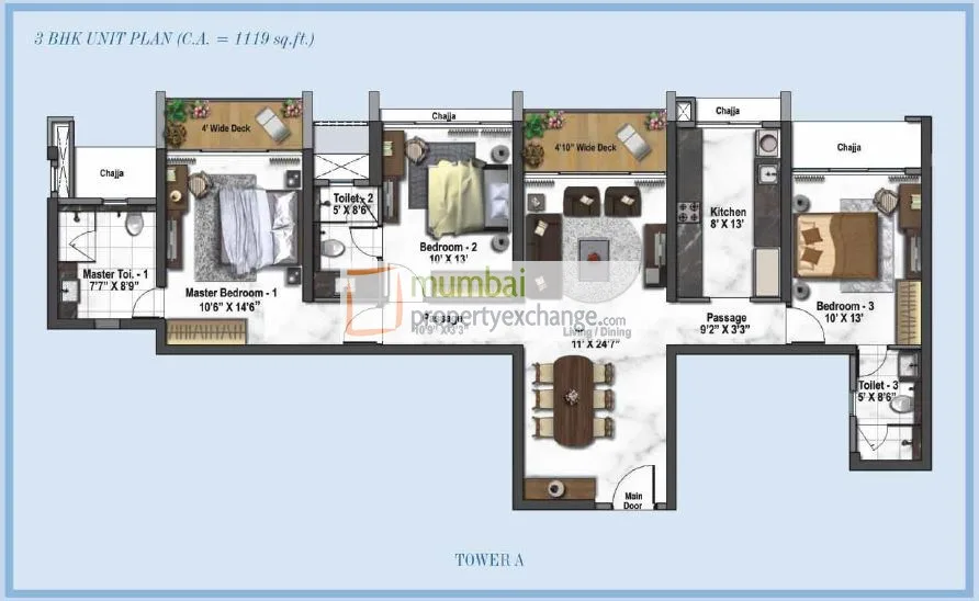 Tower A 3BHK Plan