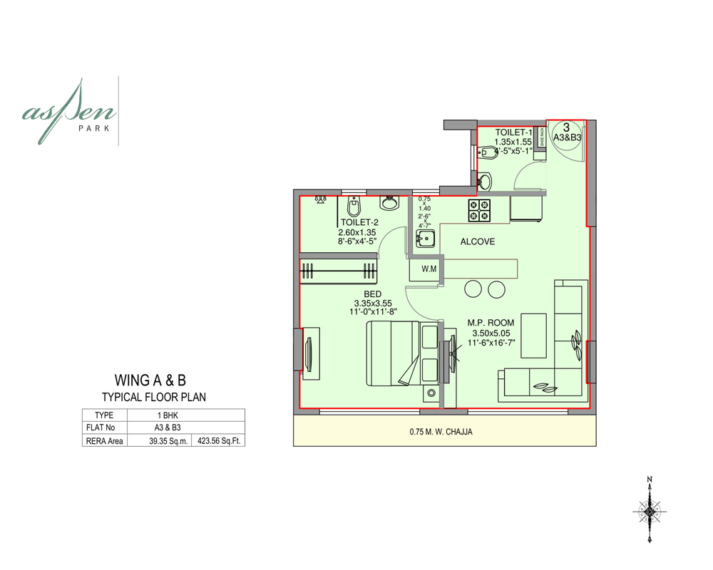 Aspen Park Typical Floor Plan Wing A-B Type-2