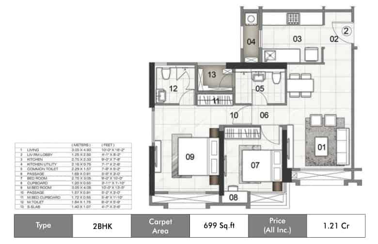 15 Rustomjee Urbania Azziano Thane Wing K 2BHK-699sqft