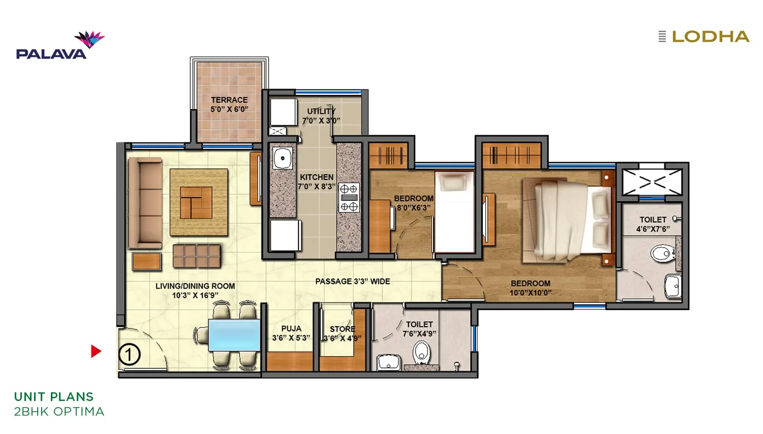 Lodha Lakeshore Greens Unit-plan-2BHK-optima-1