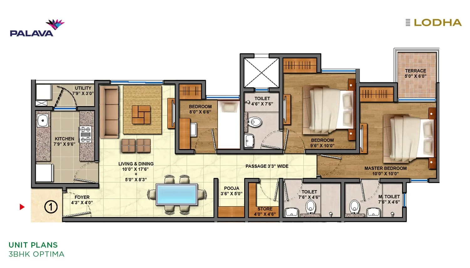 Lodha Lakeshore Greens Unit-plan-3BHK-optima-1