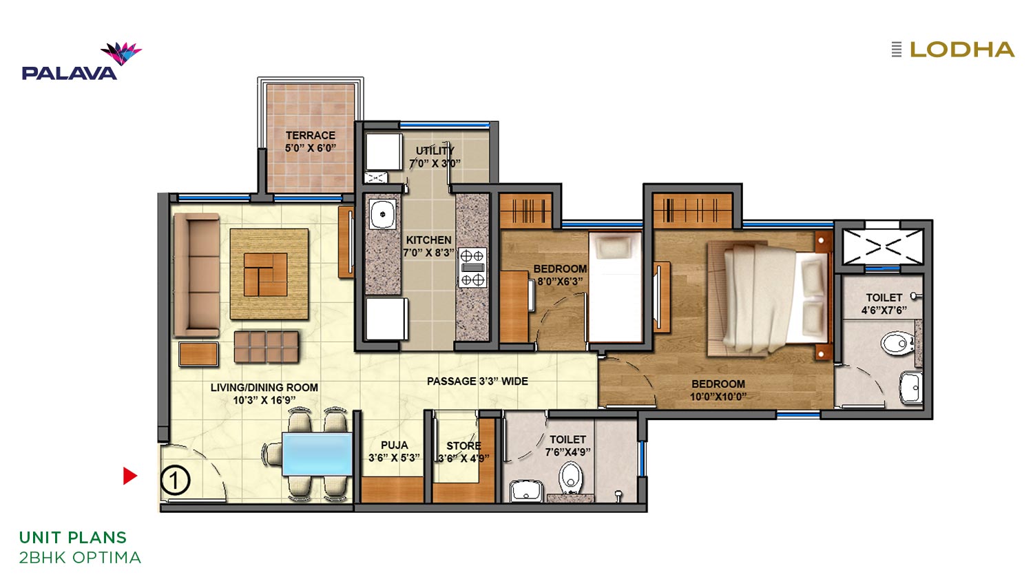 Lodha Lakeshore Greens Unit-plan-2BHK-optima-1