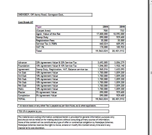 Cost Sheet