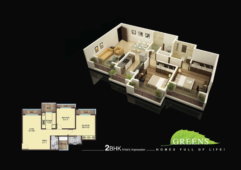 Unique Greens 2BHK Plan
