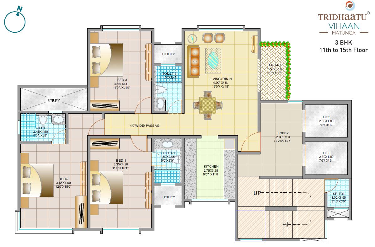 Tridhaatu Vihaan 3BHK Plan