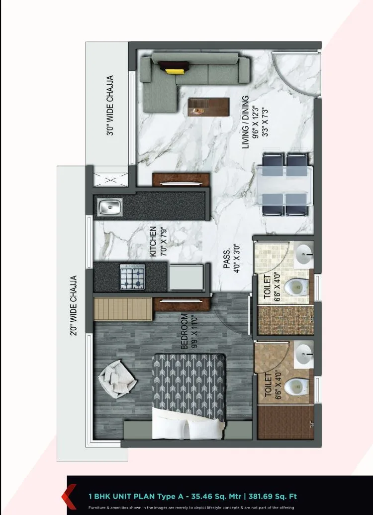 UK Iridium 1BHK Unit Plan Type A