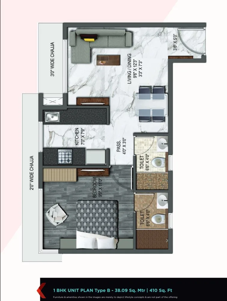 UK Iridium 1BHK Unit Plan Type B