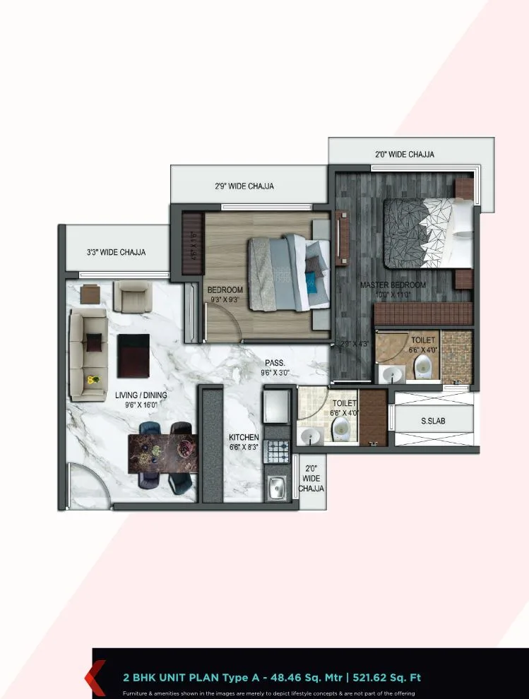 UK Iridium 2BHK Unit Plan Type A