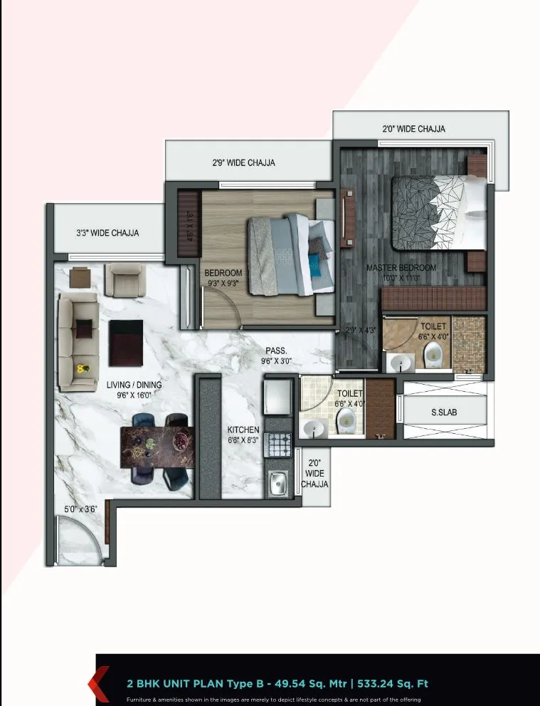 UK Iridium 2BHK Unit Plan Type B