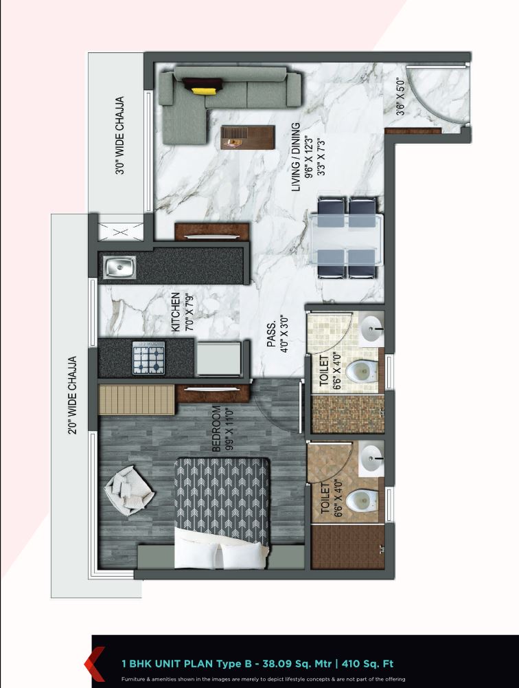 UK Iridium 1BHK Unit Plan Type B