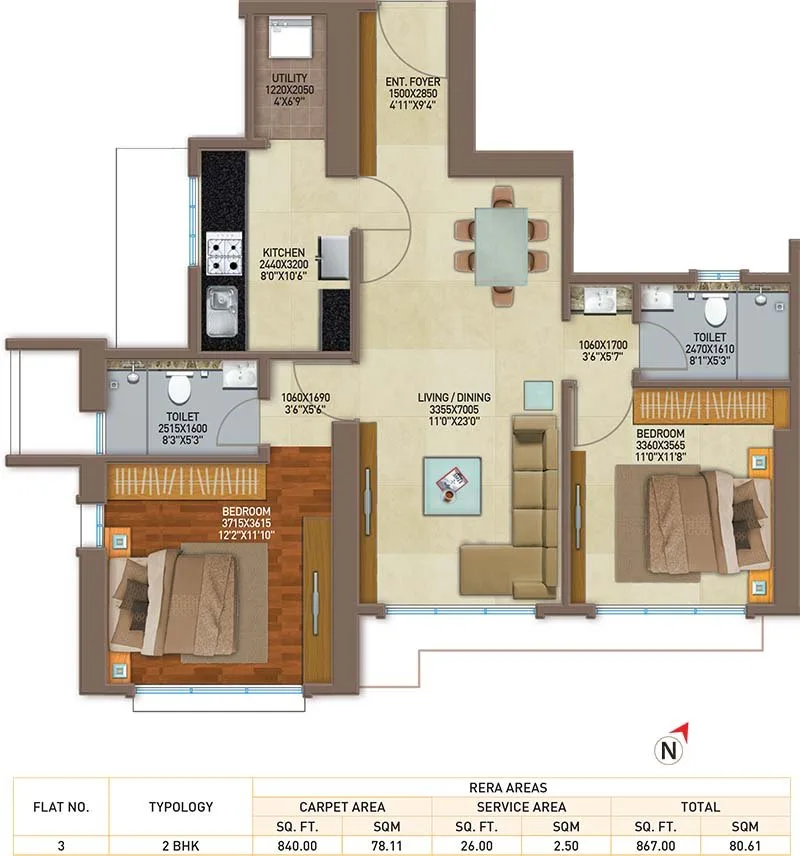Celestia Spaces Peninsula 2BHK Plan
