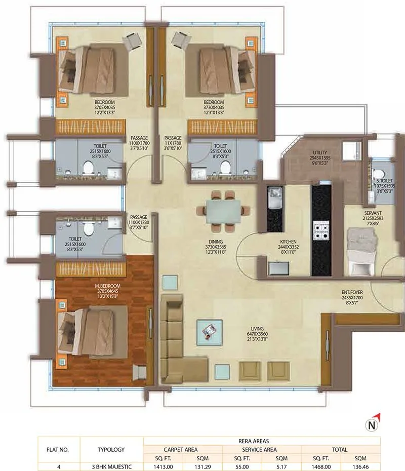 Celestia Spaces Peninsula 3BHK Plan Majestic Type -1