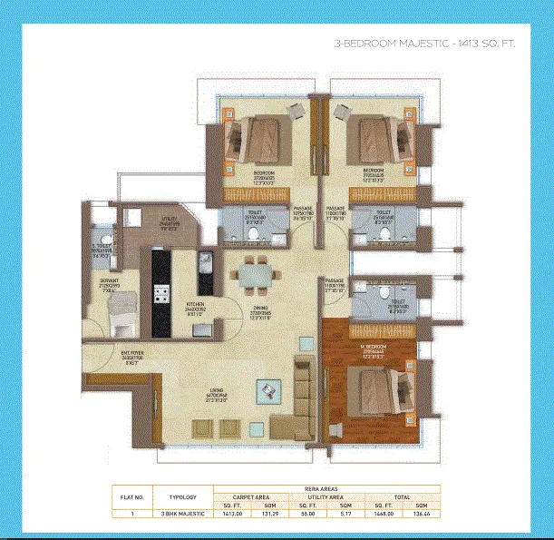Celestia Spaces Peninsula 3BHK Plan Majestic Type-2