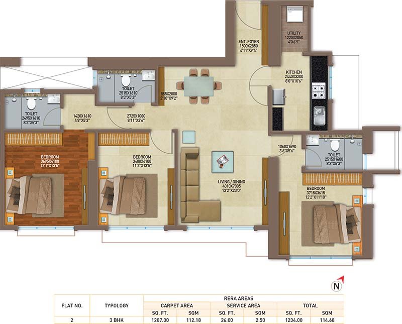 Celestia Spaces  Peninsula 3BHK Plan