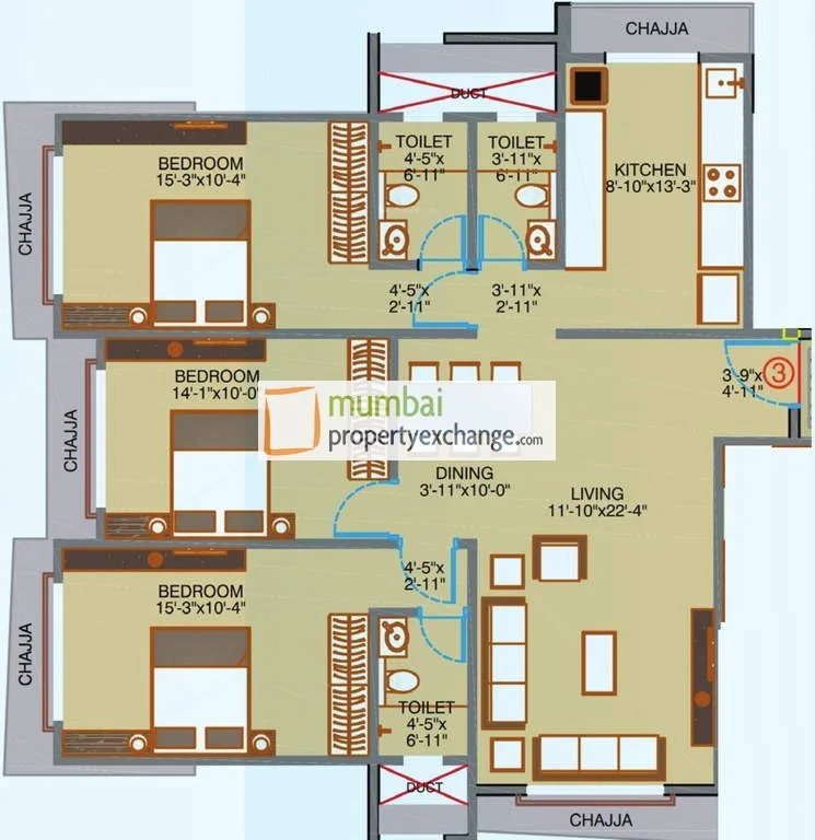 3BHK Floor Plan