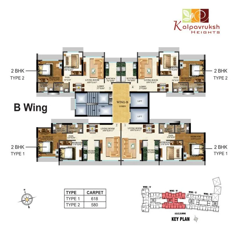 Kalpavruksh Heights Wing B Typical floor Plan