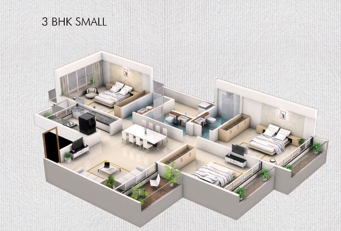 Alvario 3BHK Small Isometric Plan