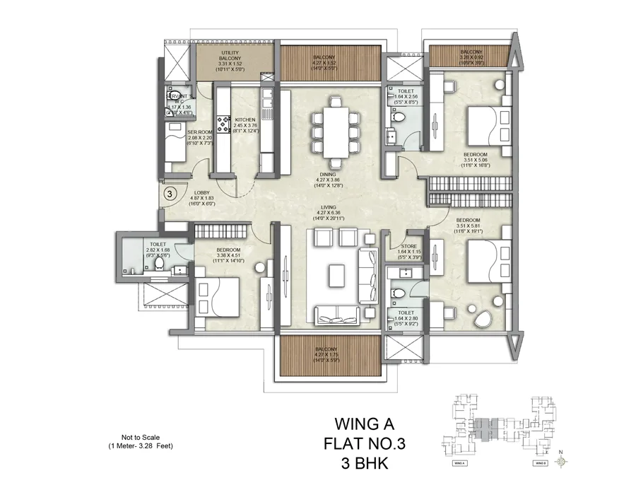 Kalpataru Solitaire Wing A Flat No 03-3BHK