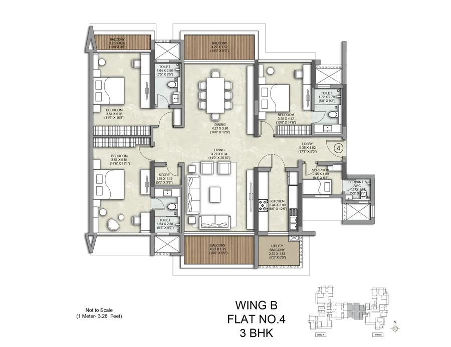 Kalpataru Solitaire Wing B Flat No 04-3BHK