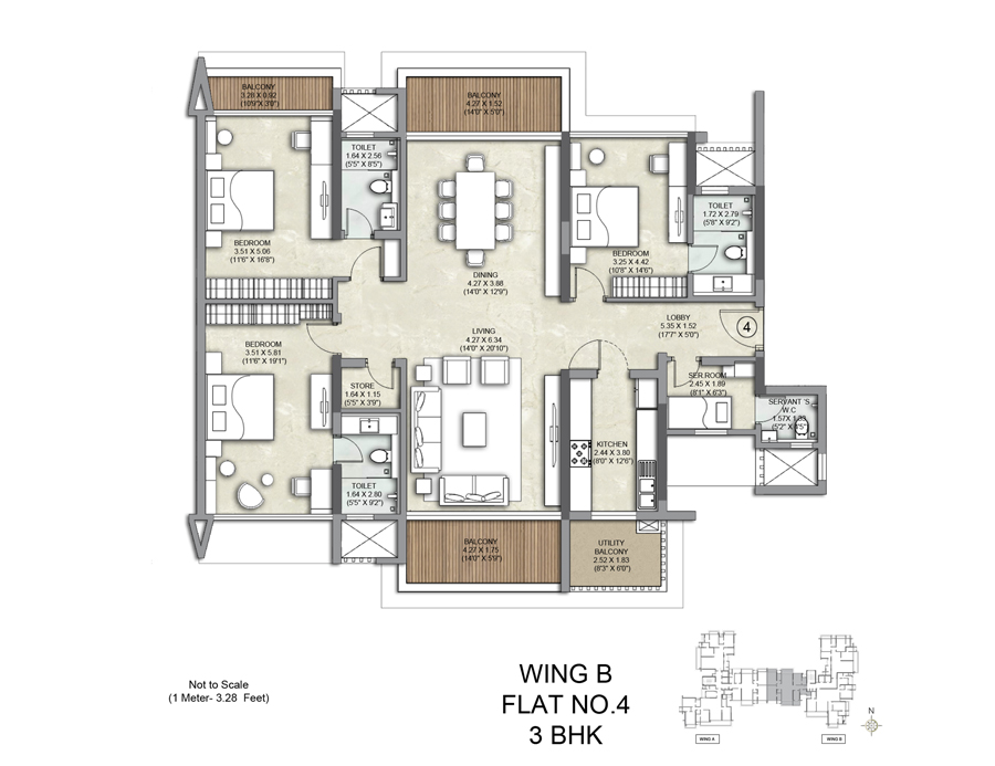 Kalpataru Solitaire Wing B Flat No 04-3BHK