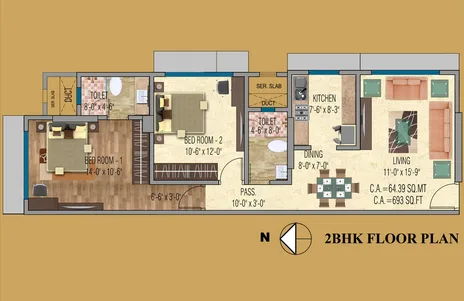 2 Bhk floor plan