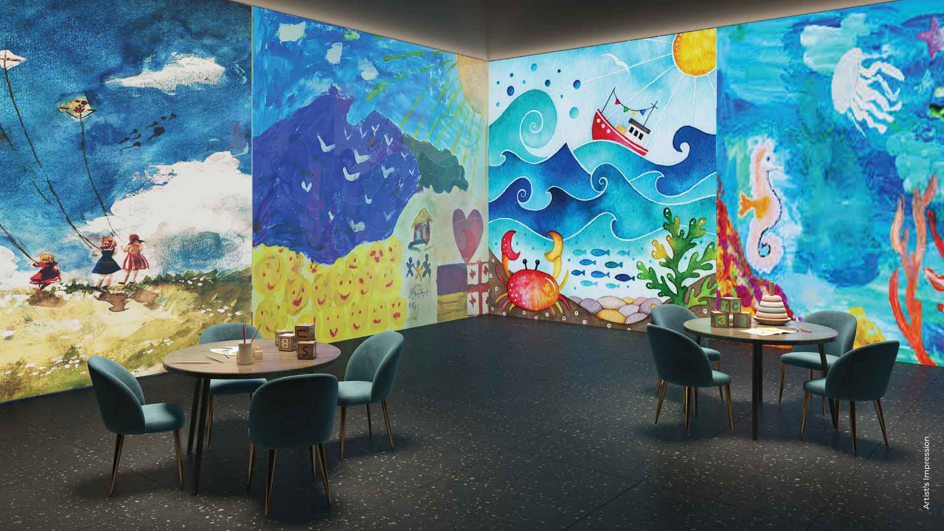 Clubhouse aqua-themed interior - developer artist impression
