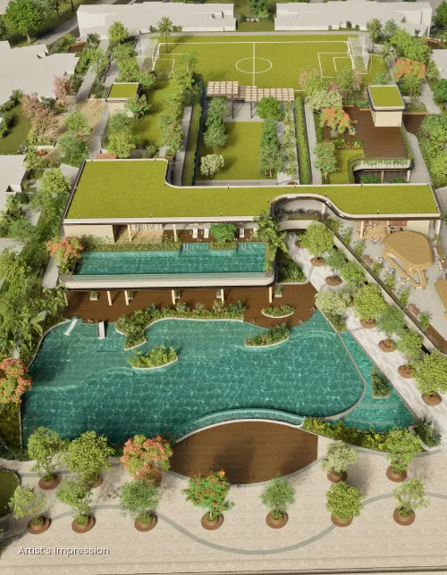 6-Acre Podium with 8 Acres of Amenity Space (developer visual, illustrative unless marked actual)