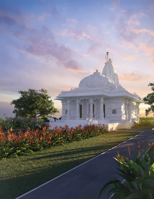 Sacred community space: Proposed Jain Derasar & Upashray (developer visual, illustrative unless marked actual)
