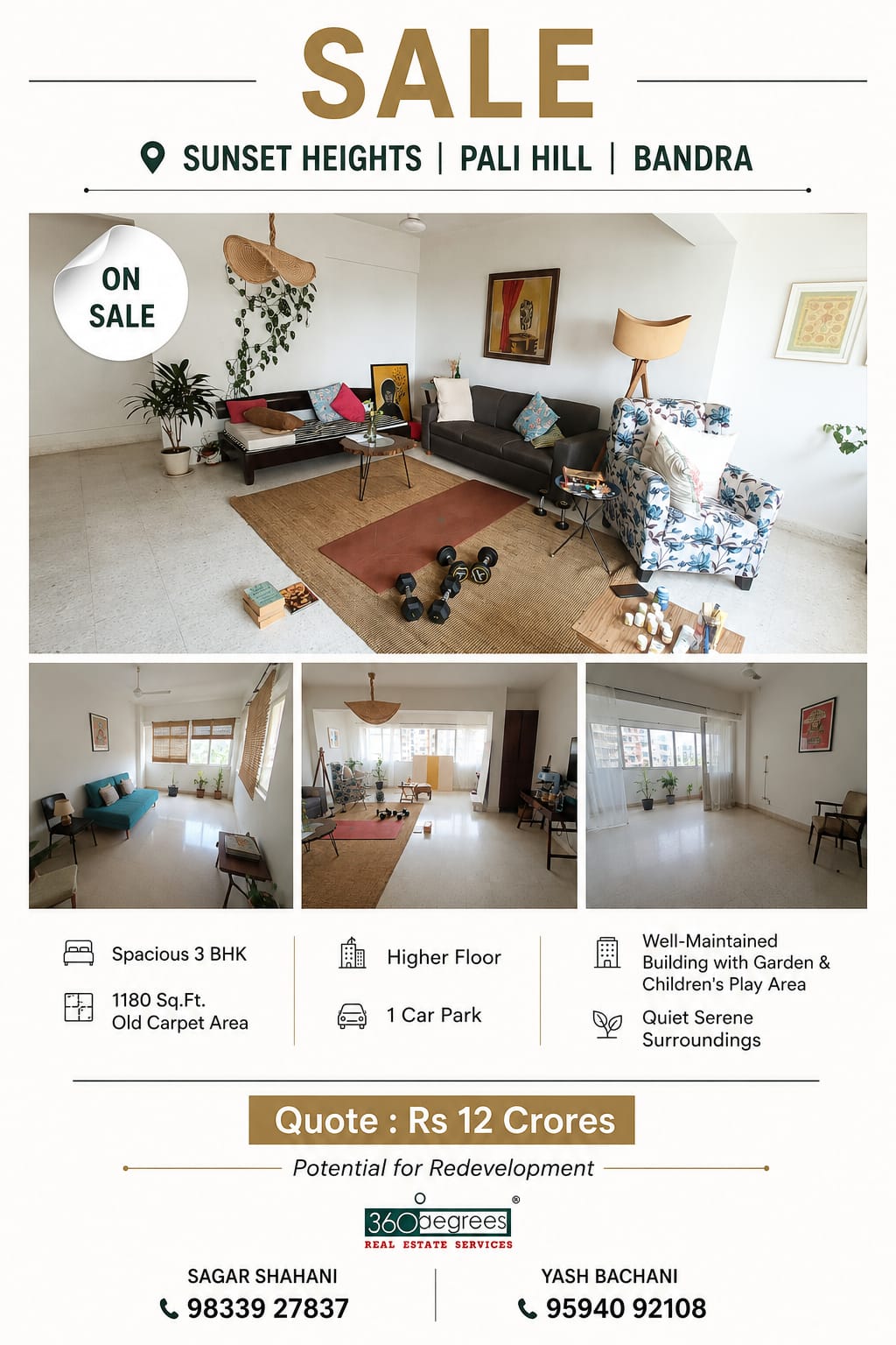 3 Semi-Furnished in Sunset Heights , Bandra West